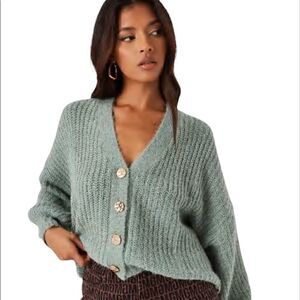 Missguided Slouchy Ribbed Cardigan Mint Green Sweater. Size 2/4.
